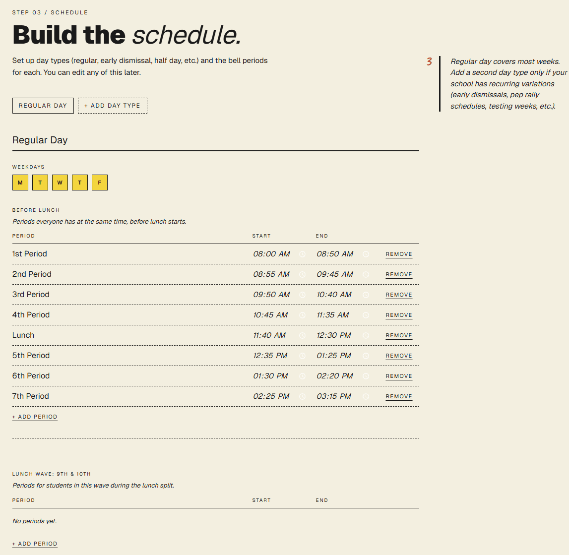 SchoolWatch wizard step 03: Add your schedule.